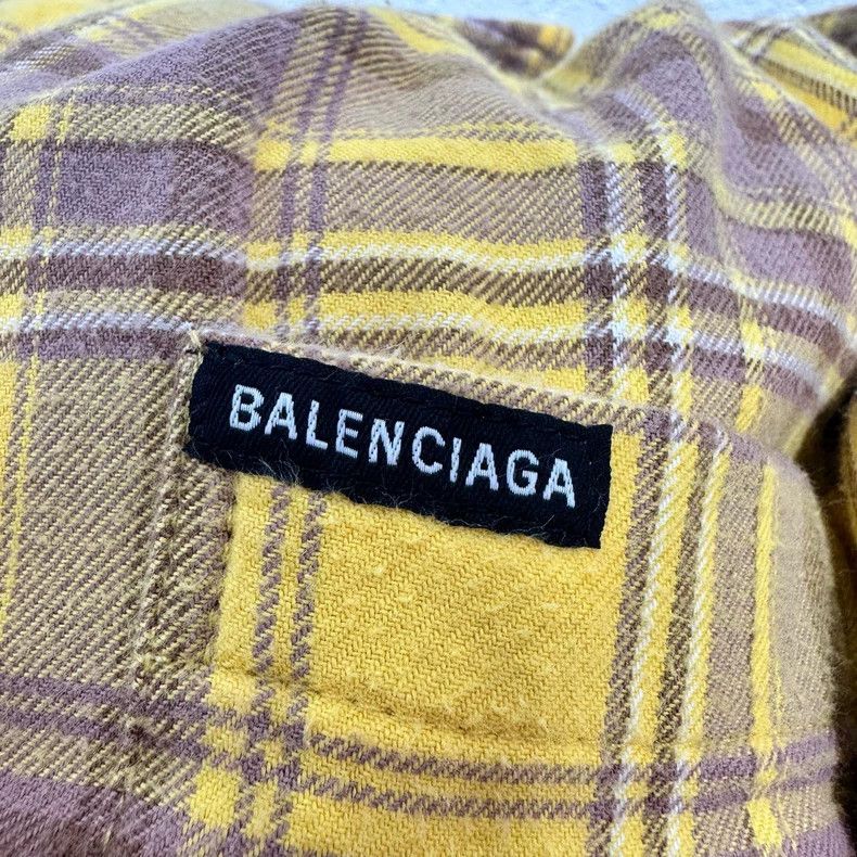 Balenciaga Yellow Plaid Cotton Shirt Jacket
