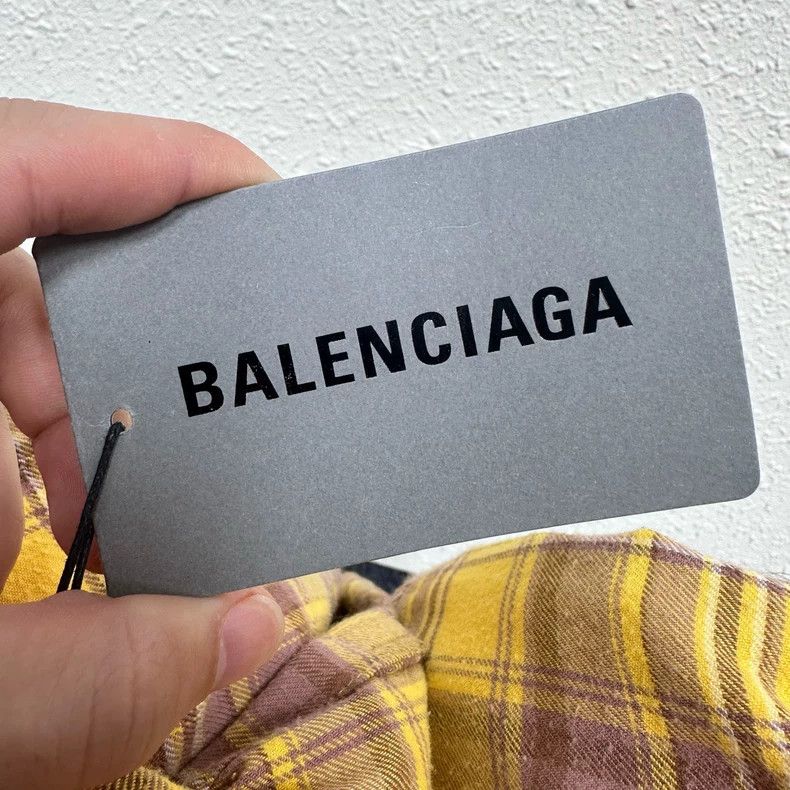 Balenciaga Yellow Plaid Cotton Shirt Jacket