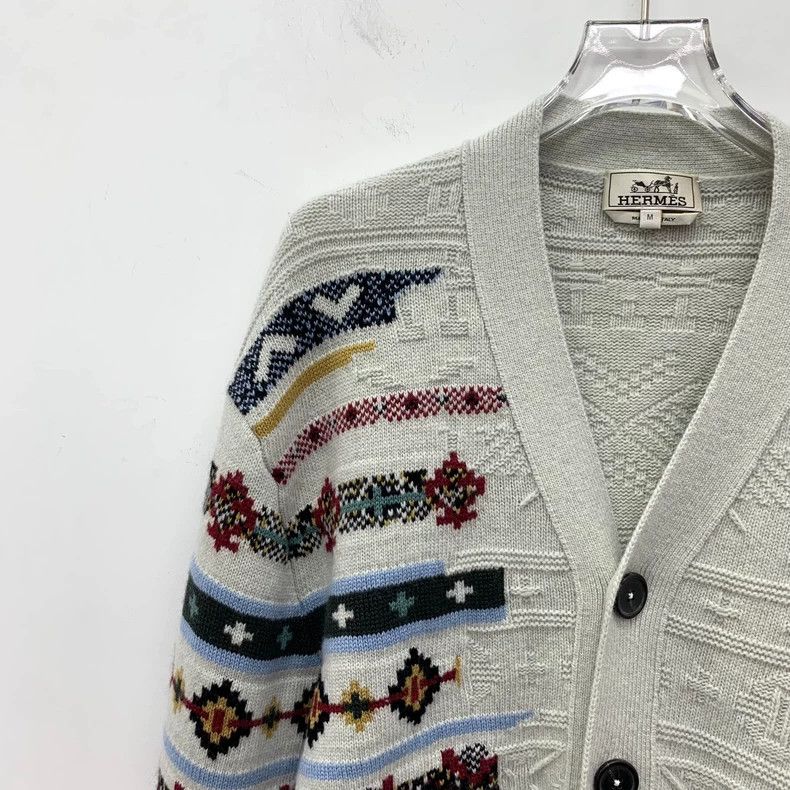 Hermes Hermes Gray Wool V-Neck Cardigan Size US M / EU 48-50 / 2 - 3 Thumbnail
