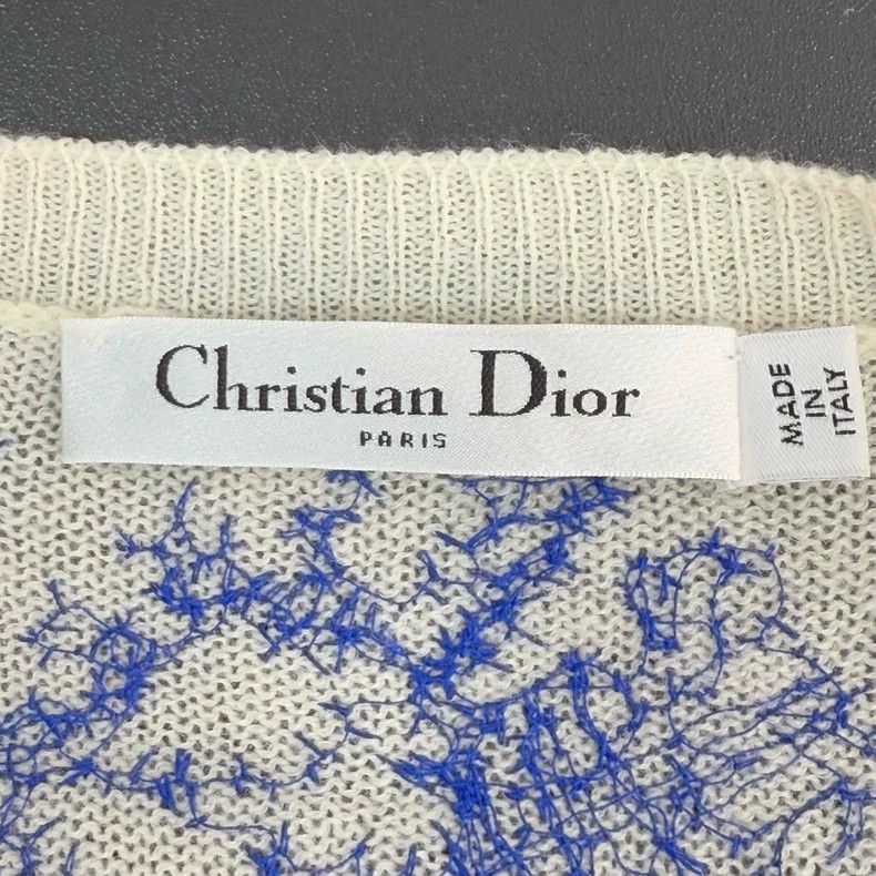 Dior Dior Blue White Embroidered Cashmere Sweater Size US S / EU 44-46 / 1 - 5 Thumbnail