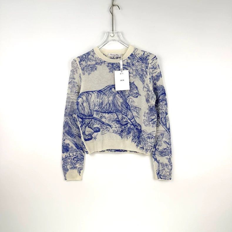 Dior Dior Blue White Embroidered Cashmere Sweater Size US S / EU 44-46 / 1 - 3 Thumbnail