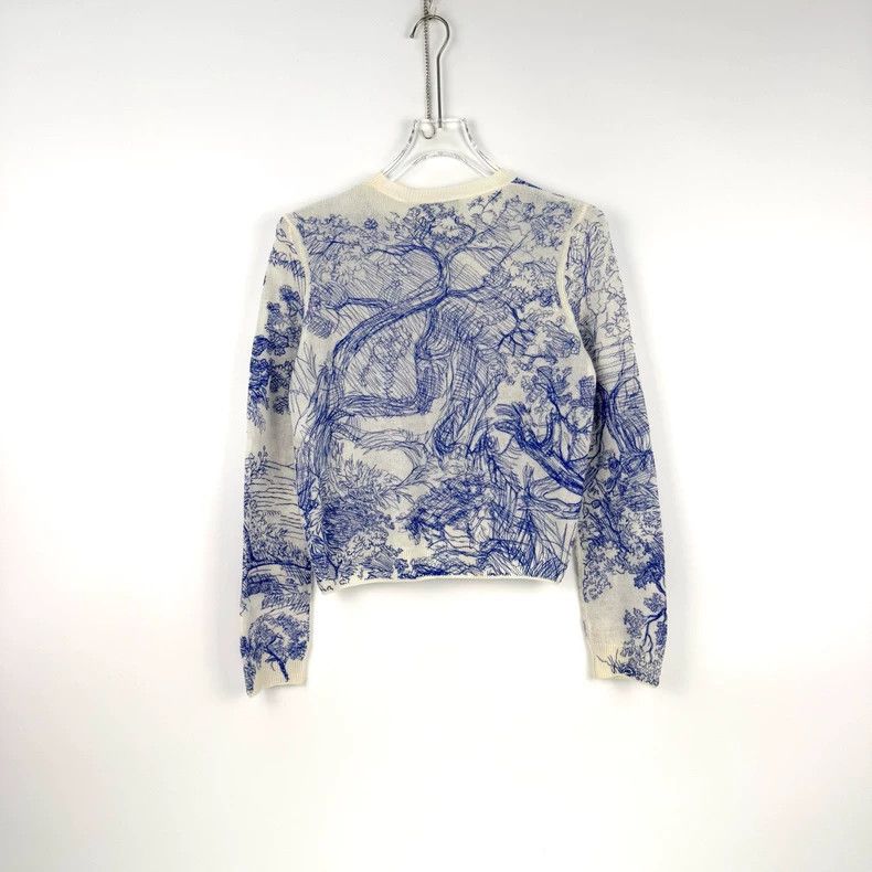 Dior Dior Blue White Embroidered Cashmere Sweater Size US S / EU 44-46 / 1 - 4 Thumbnail