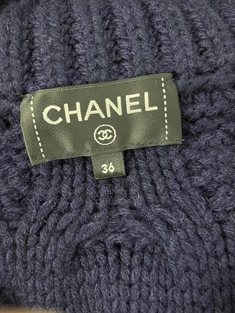 Chanel Chanel Navy Collar Cable Knit Sweater Size US M / EU 48-50 / 2 - 3 Thumbnail