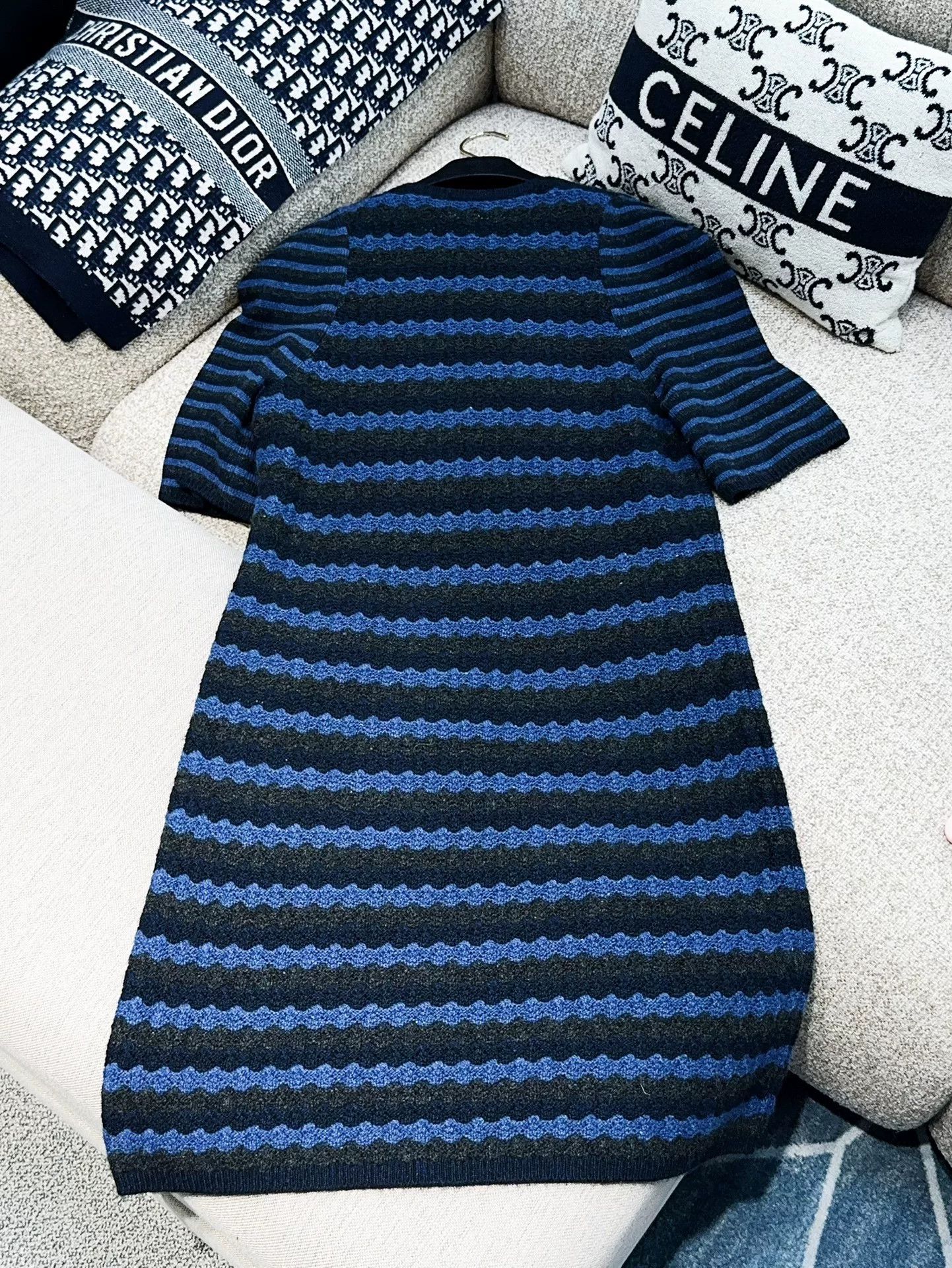 Chanel Chanel 17K Blue Black Stripe Knit Dress Size US L / EU 52-54 / 3 - 3 Thumbnail