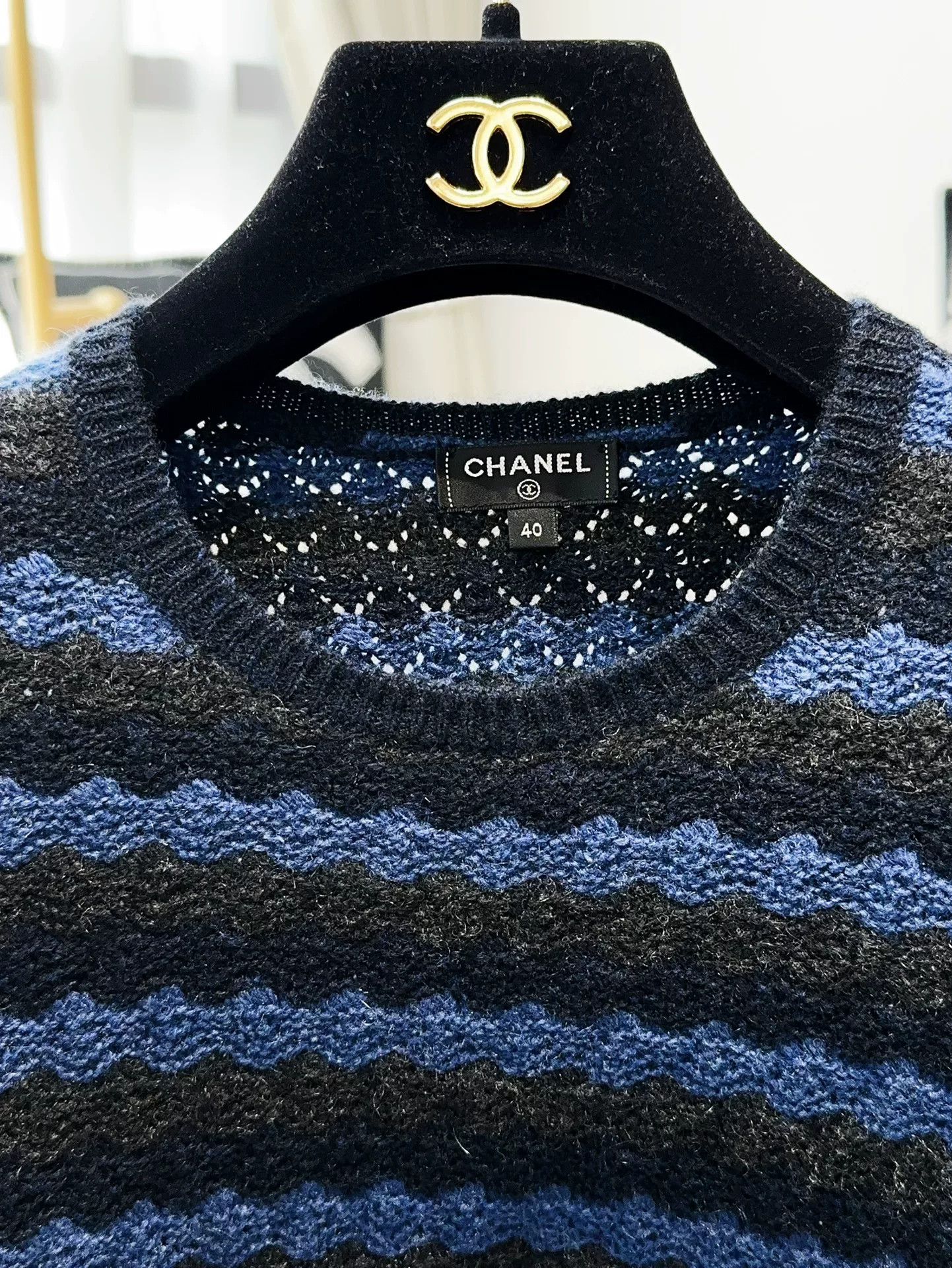 Chanel Chanel 17K Blue Black Stripe Knit Dress Size US L / EU 52-54 / 3 - 4 Thumbnail