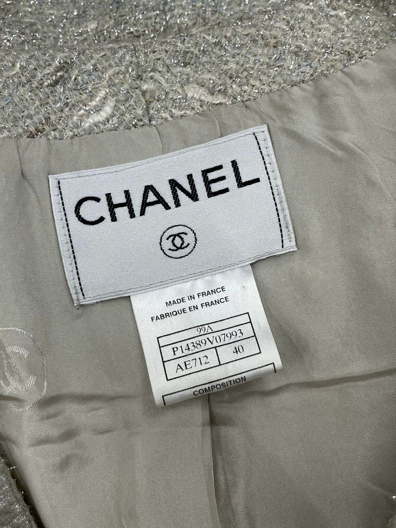 Chanel Chanel Gray Silver Thread Cardigan Size US L / EU 52-54 / 3 - 5 Thumbnail