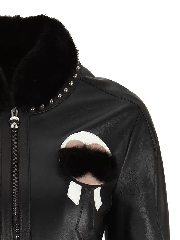 Fendi FENDI Black Leather Jacket with Fur Collar Size US S / EU 44-46 / 1 - 9 Thumbnail