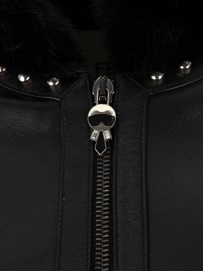 Fendi FENDI Black Leather Jacket with Fur Collar Size US S / EU 44-46 / 1 - 2 Thumbnail