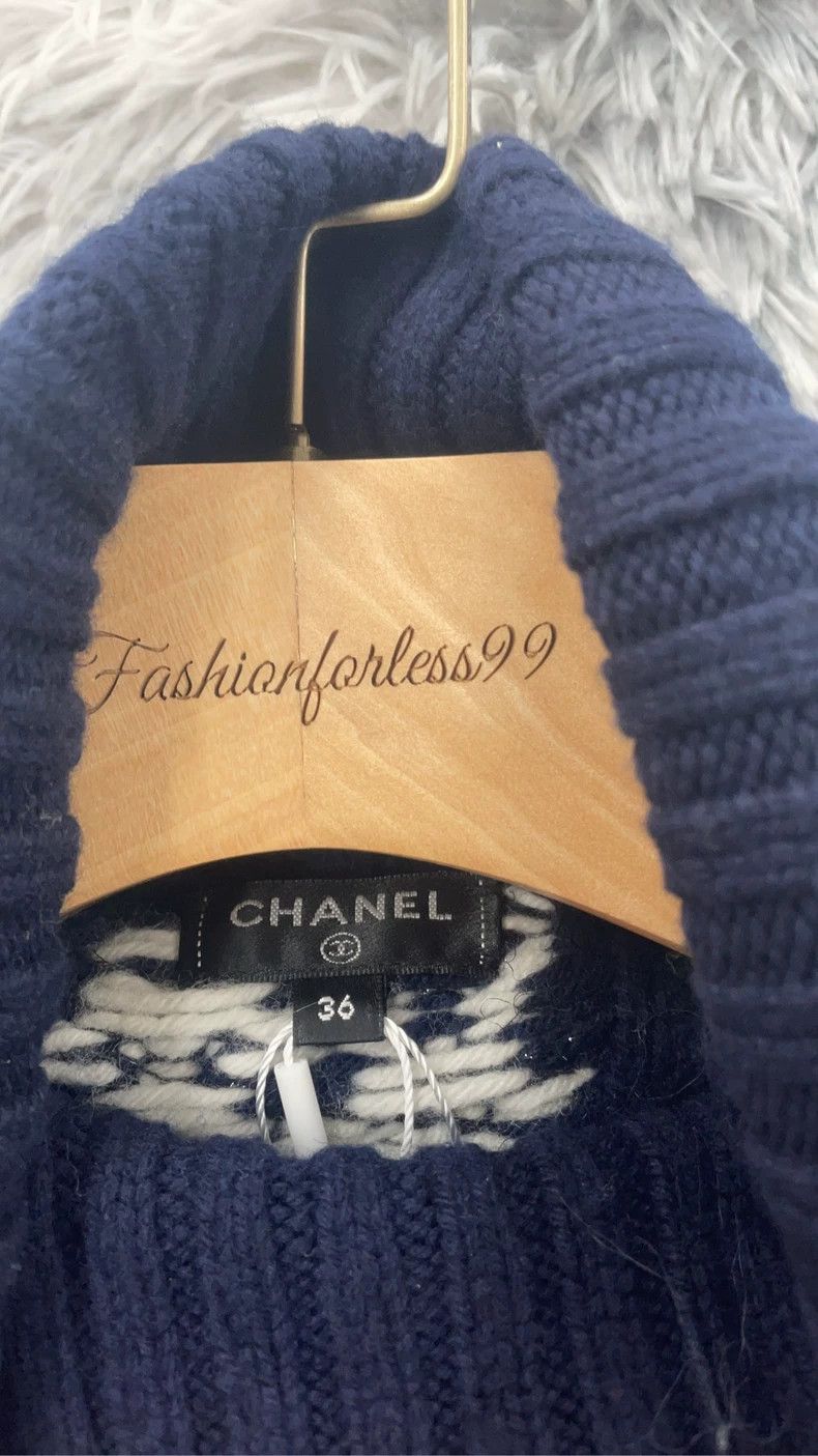 Chanel Chanel Blue White Wool Turtleneck Sweater Size US S / EU 44-46 / 1 - 3 Thumbnail
