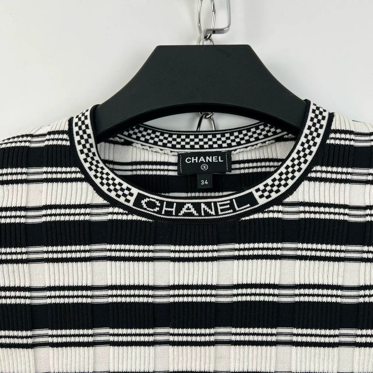Chanel Chanel Black White Stripe Logo Knit Top Size US XS / EU 42 / 0 - 4 Thumbnail