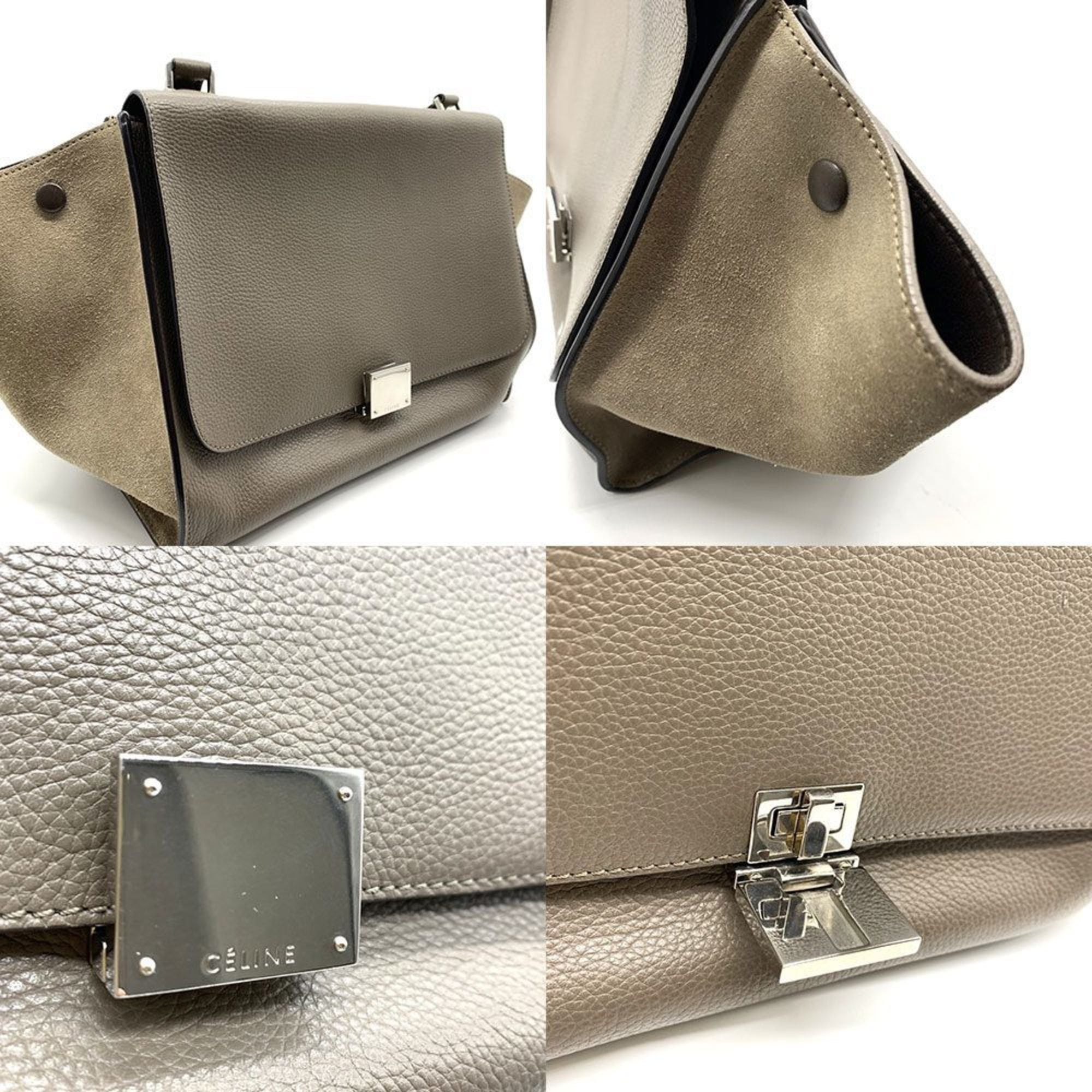 Celine Trapeze Medium Gray Leather and Suede Handbag CELINE