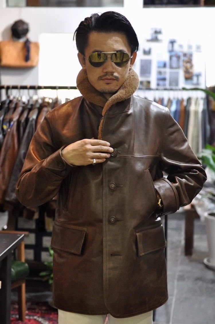 The Real McCoy's Nigel Cabourn Shearling Collar Horsehide Coat Size US XL / EU 56 / 4 - 4 Thumbnail
