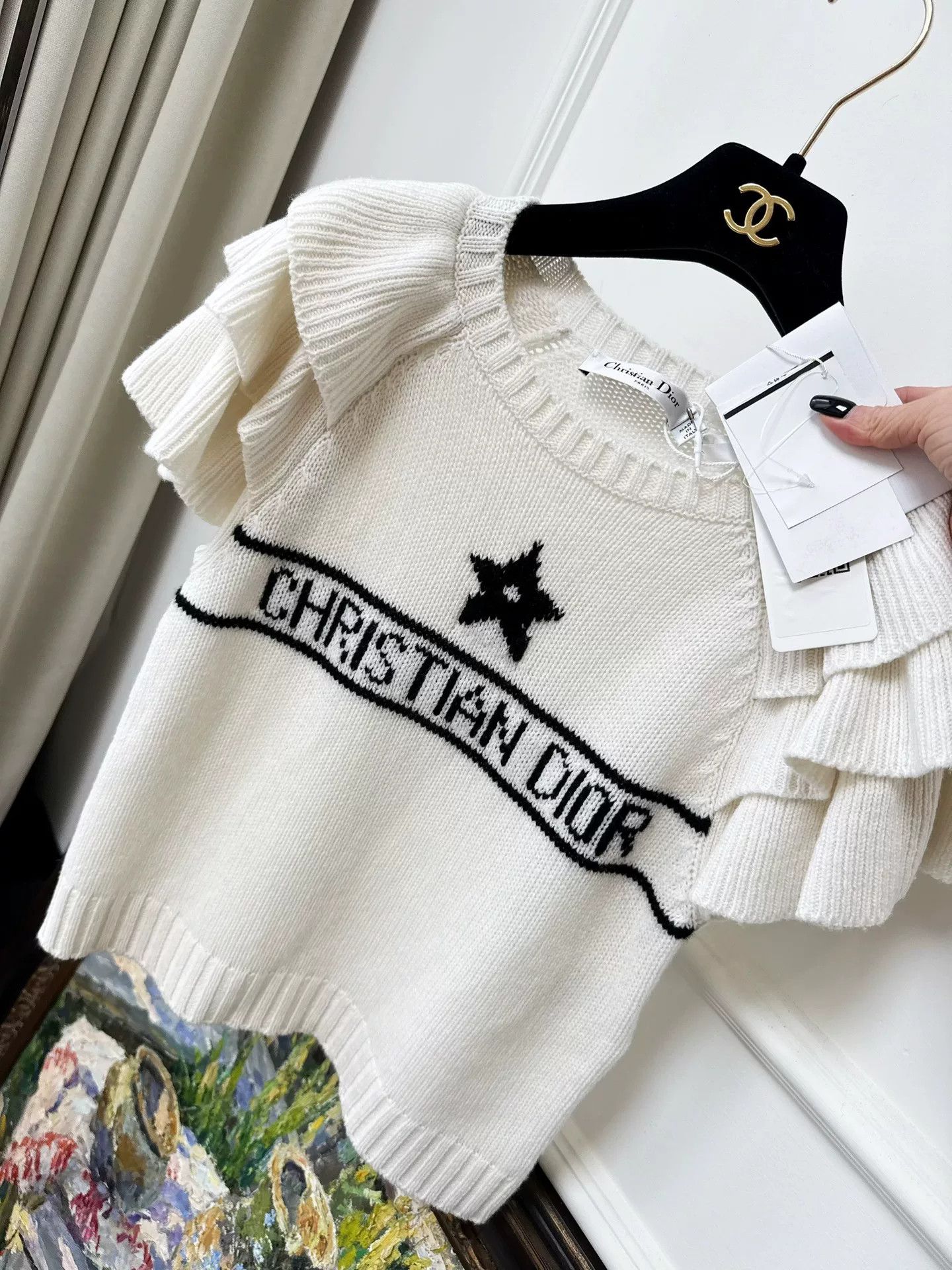 Dior dior black star logo white ruffled top Size US S / EU 44-46 / 1 - 2 Thumbnail