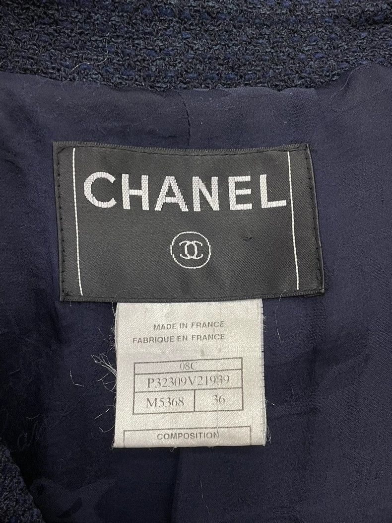 Chanel Navy Tweed Belted Coat