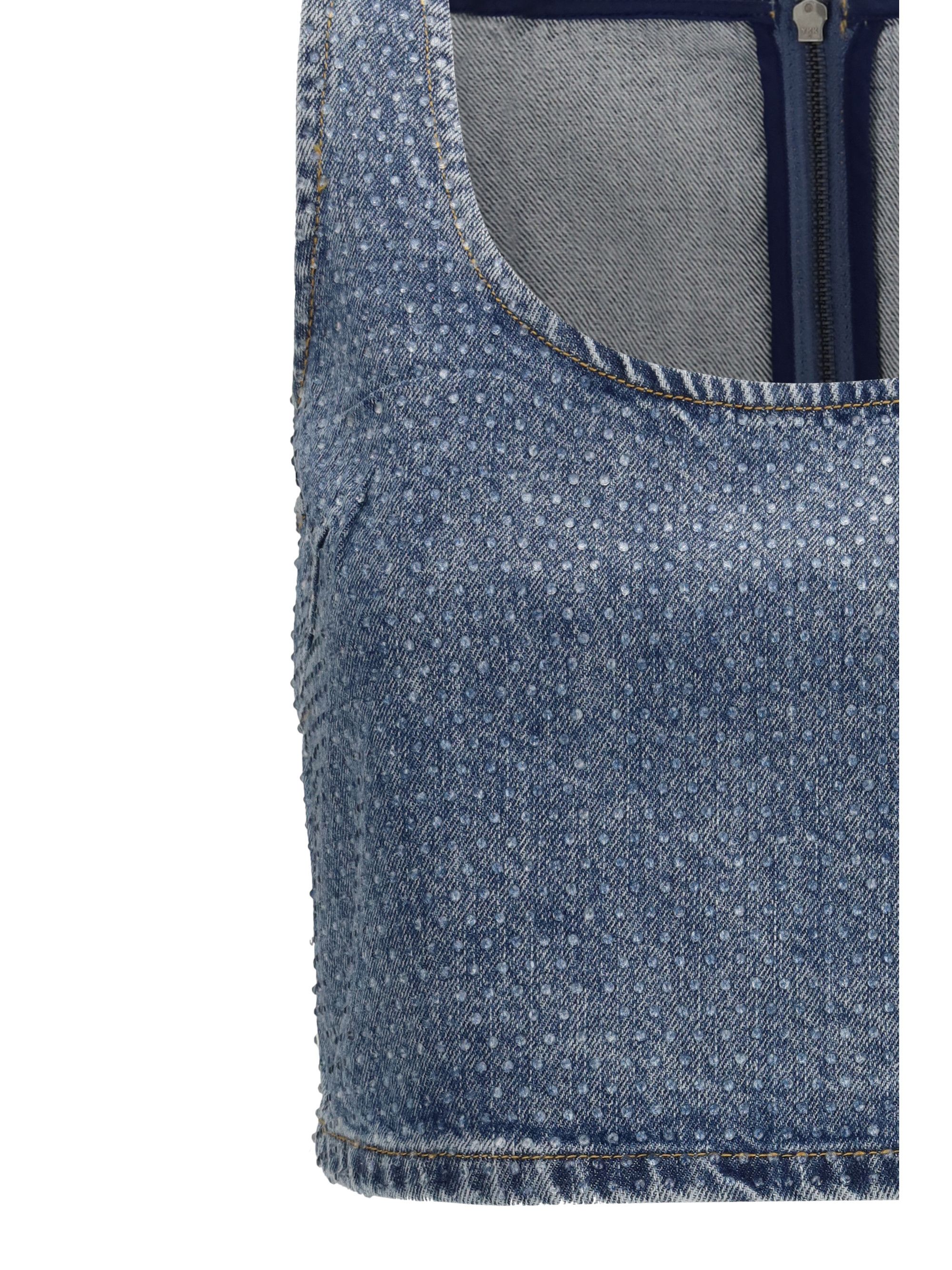 Self-Portrait Rhinestone denim crop Top Size S / US 4 / IT 40 - 3 Thumbnail