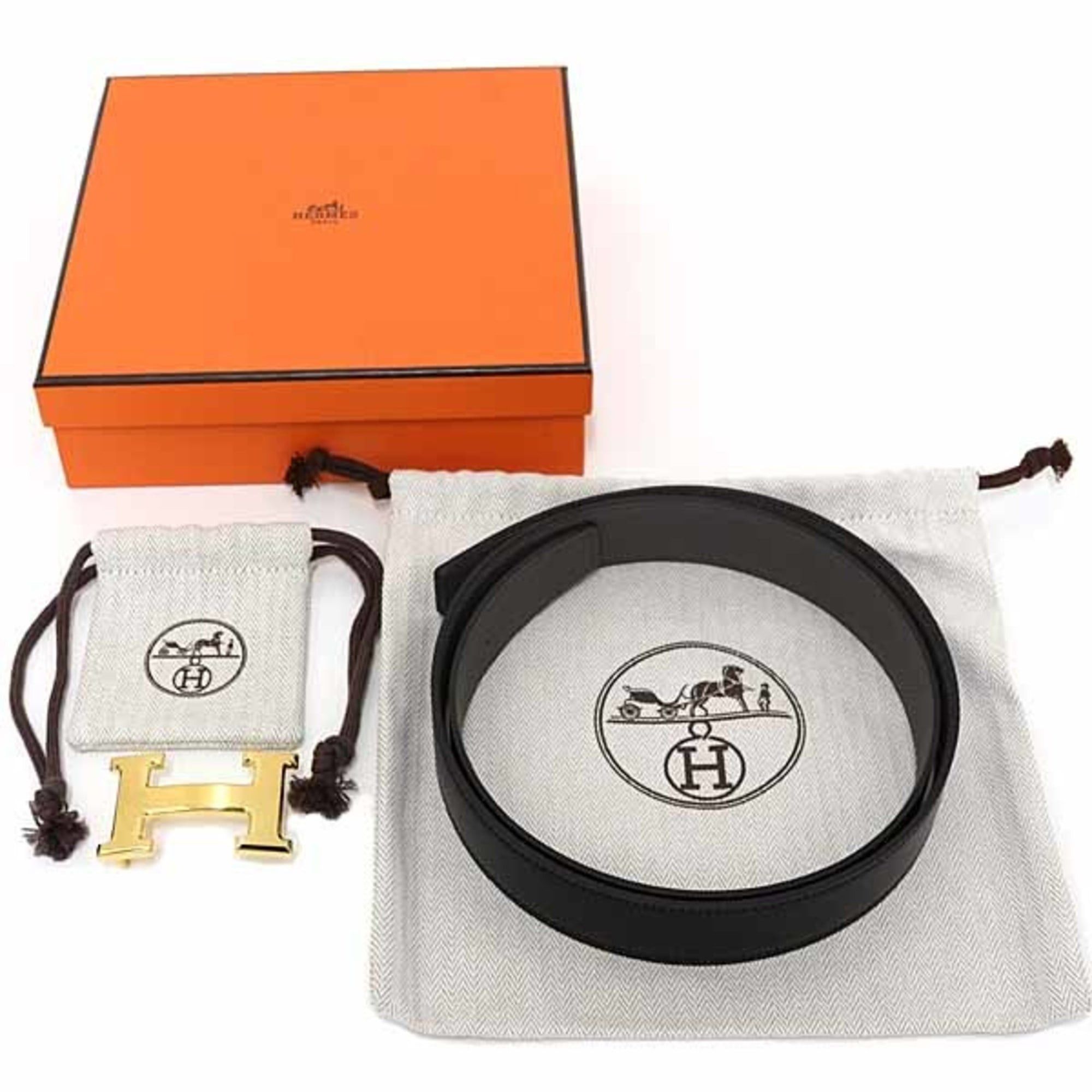 Hermes Hermes Belt Buckle H & Leather 32 Box Calf 135/Veau Togo Black/Etain W Stamp (Made in 2024) 90 Unused Size ONE SIZE - 2 Thumbnail