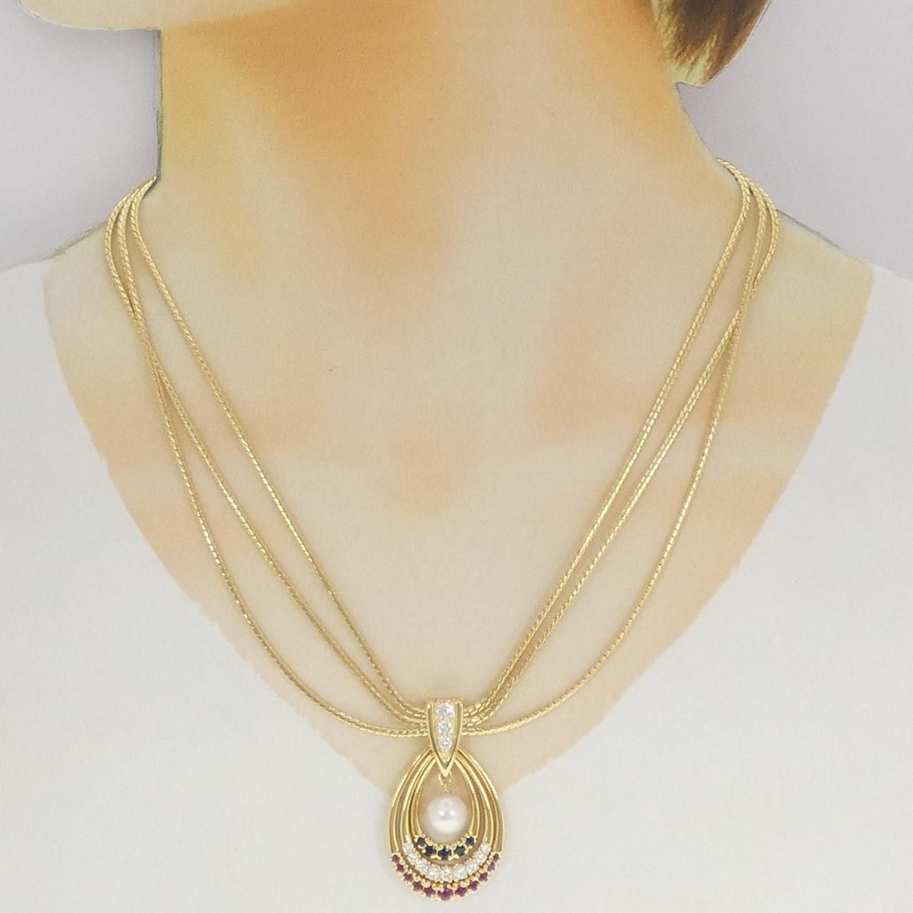 Mikimoto Mikimoto Mikimoto Au750 Color Stone Necklace Metal Necklace DUTY FREE for USA Size ONE SIZE - 6 Thumbnail