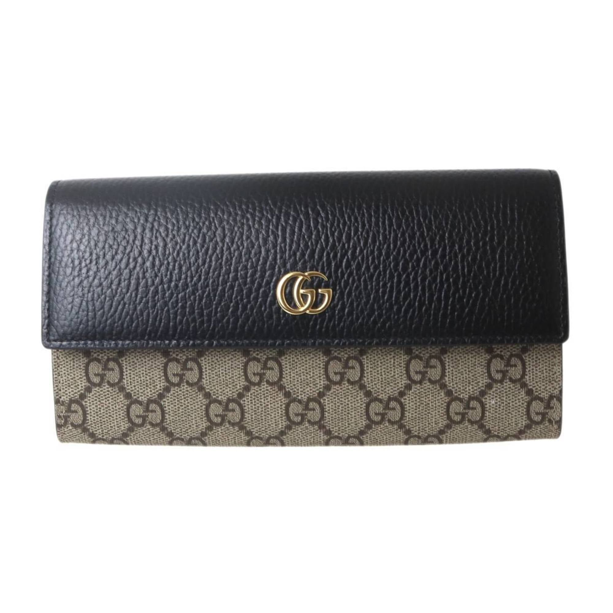 Other GUCCI GG Supreme Continental Wallet Marmont Black/Beige 456116 PVC Leather Size ONE SIZE - 2 Thumbnail