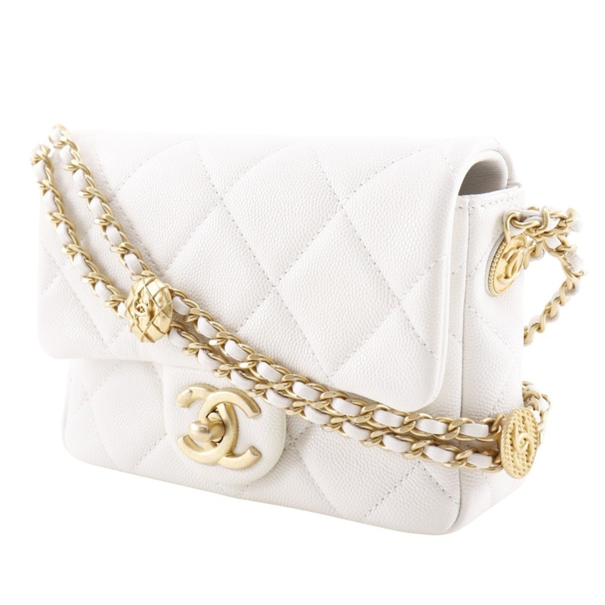 Chanel CHANEL Matelasse Flap Shoulder Bag Chain A35200 Caviar Skin Made in Italy White/Gold Hardware Crossbody Turn Lock Women's Size ONE SIZE - 2 Thumbnail