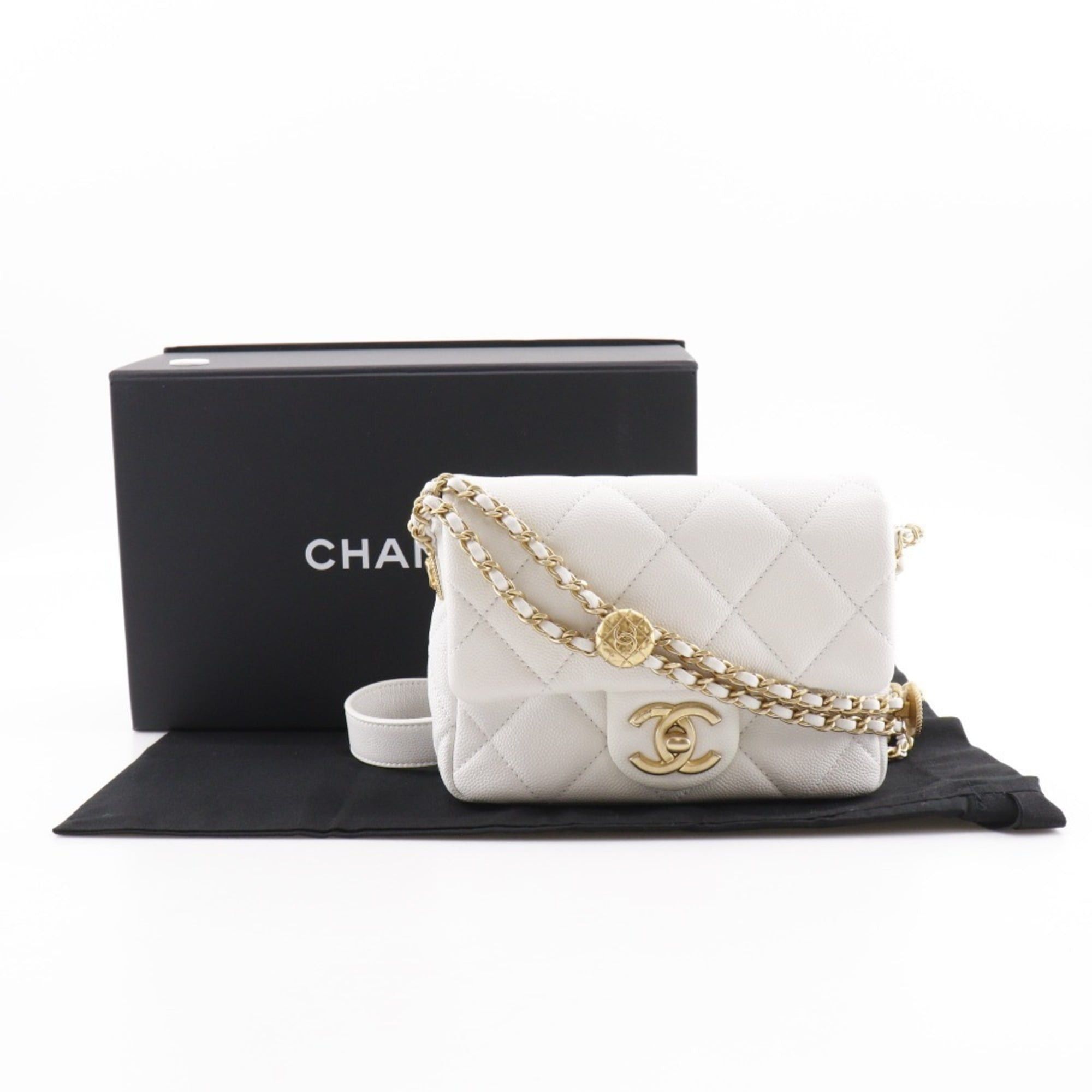 Chanel CHANEL Matelasse Flap Shoulder Bag Chain A35200 Caviar Skin Made in Italy White/Gold Hardware Crossbody Turn Lock Women's Size ONE SIZE - 16 Thumbnail