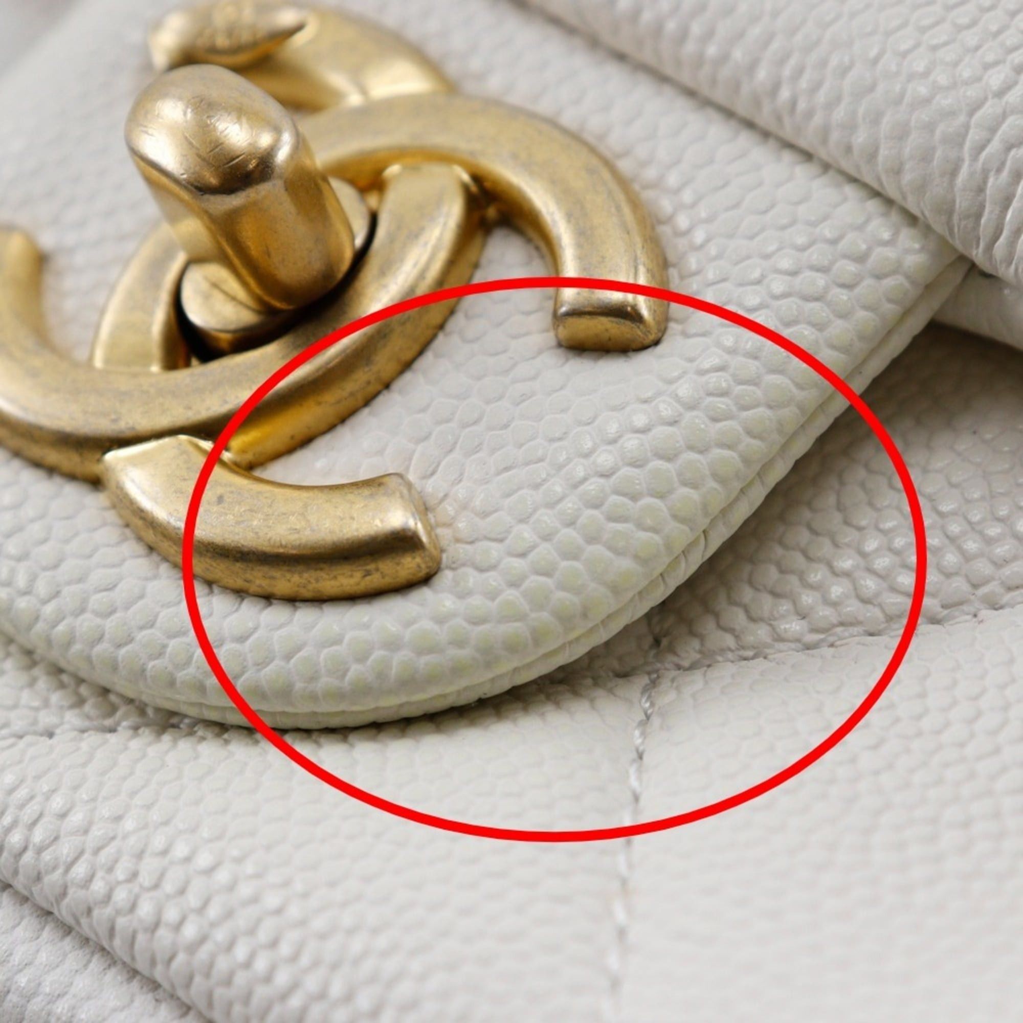 Chanel CHANEL Matelasse Flap Shoulder Bag Chain A35200 Caviar Skin Made in Italy White/Gold Hardware Crossbody Turn Lock Women's Size ONE SIZE - 6 Thumbnail