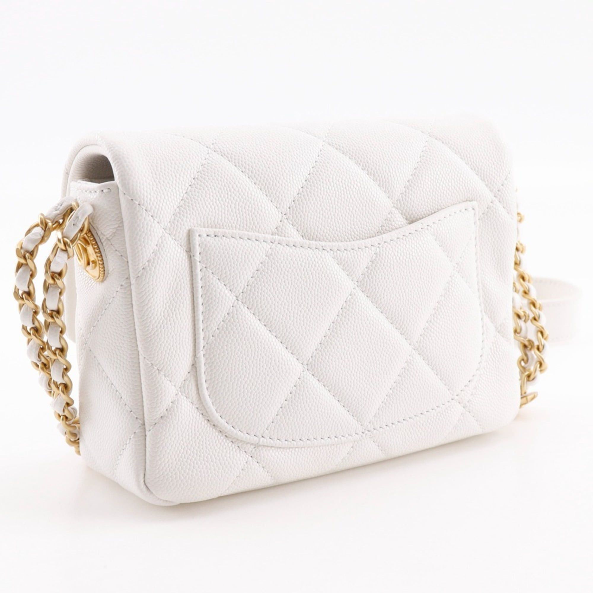 Chanel CHANEL Matelasse Flap Shoulder Bag Chain A35200 Caviar Skin Made in Italy White/Gold Hardware Crossbody Turn Lock Women's Size ONE SIZE - 3 Thumbnail
