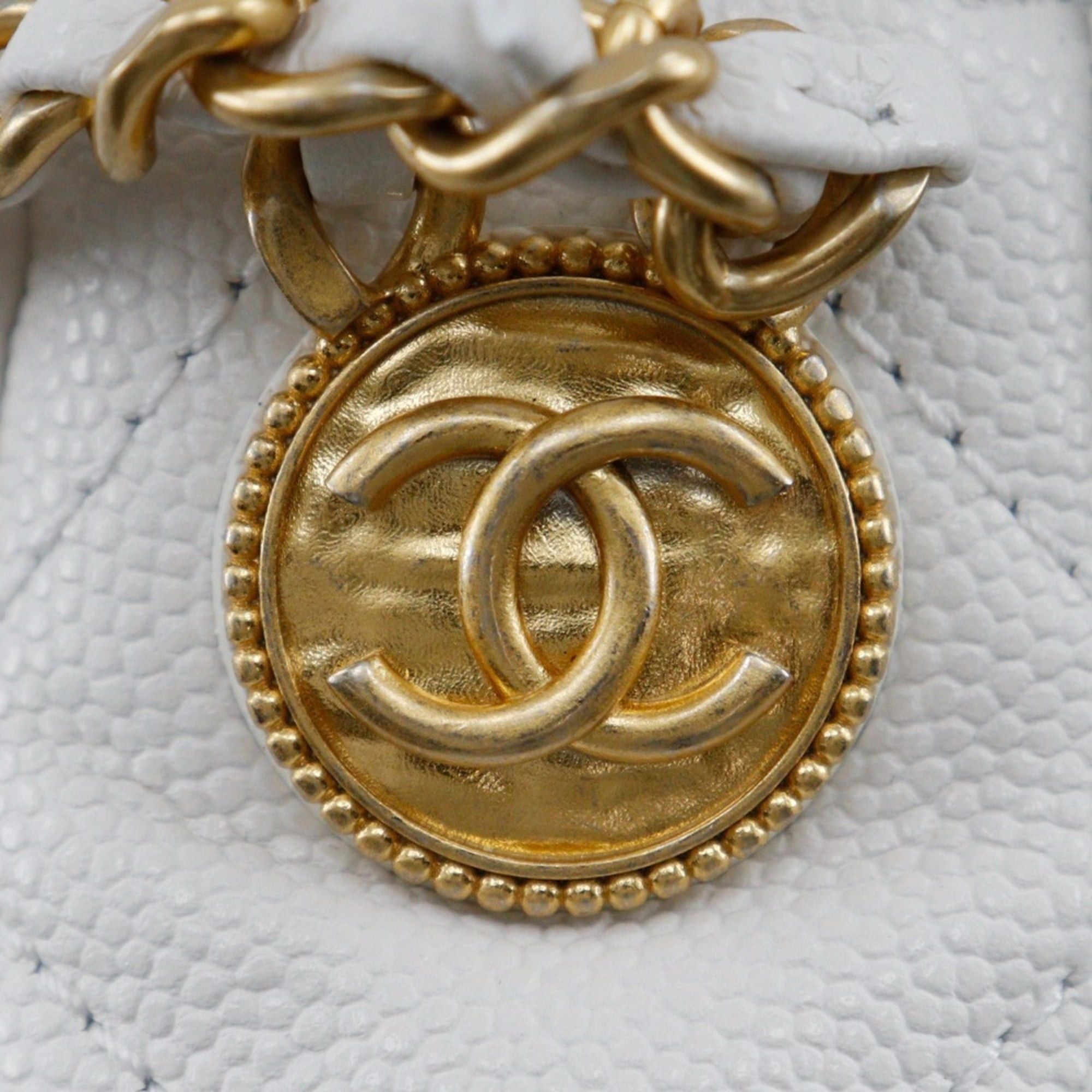 Chanel CHANEL Matelasse Flap Shoulder Bag Chain A35200 Caviar Skin Made in Italy White/Gold Hardware Crossbody Turn Lock Women's Size ONE SIZE - 10 Thumbnail
