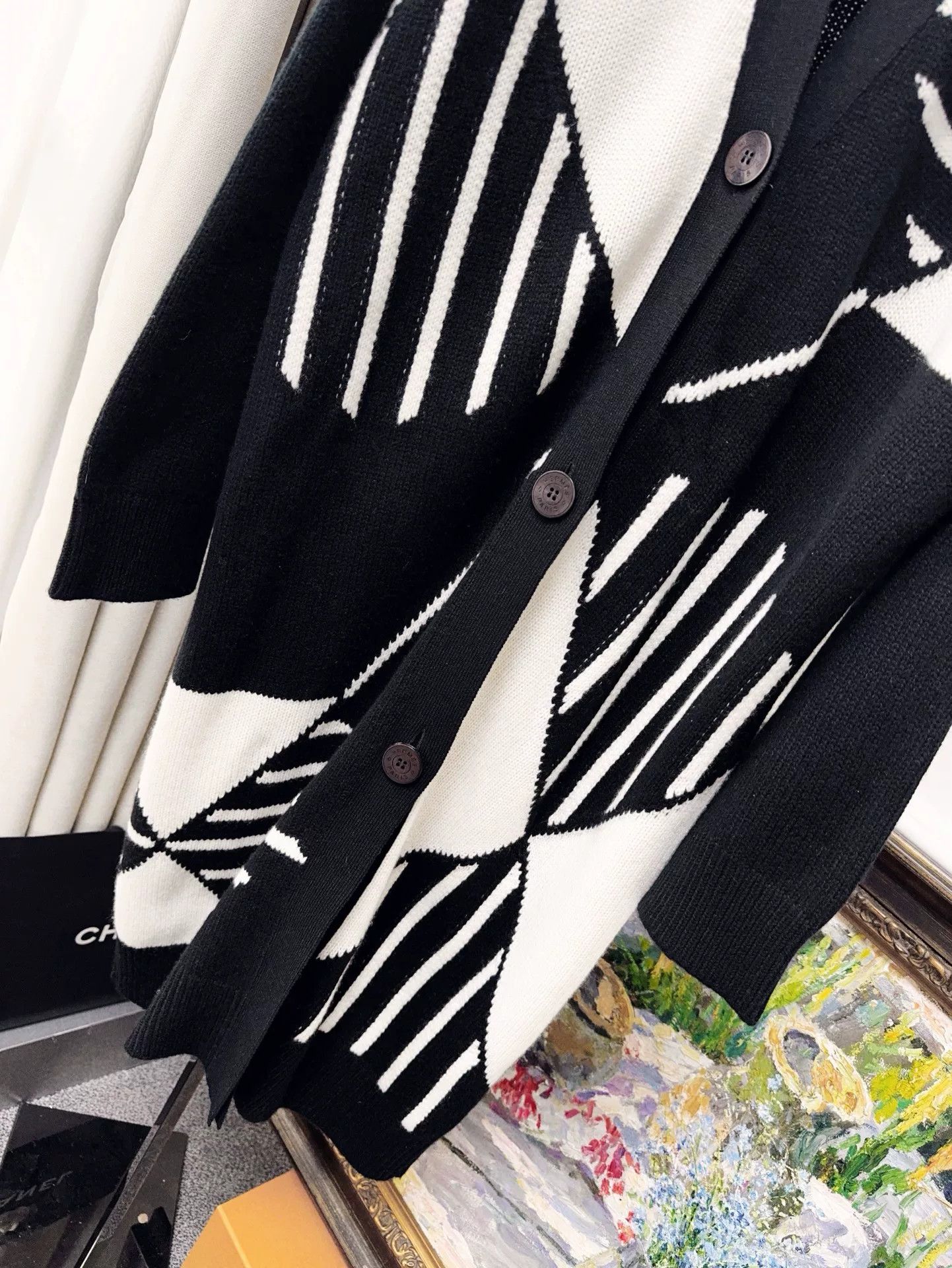 Hermes Hermes Black White Cashmere Cardigan Coat Size US M / EU 48-50 / 2 - 4 Thumbnail