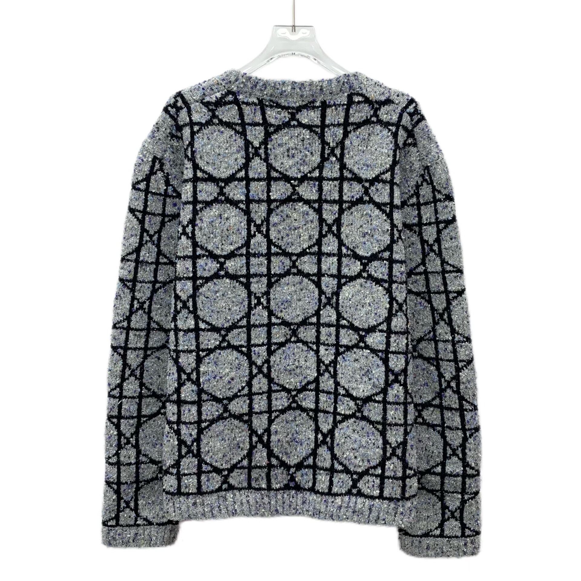 Dior gray silver patterned long sleeve knit sweater Size US XL / EU 56 / 4 - 2 Thumbnail