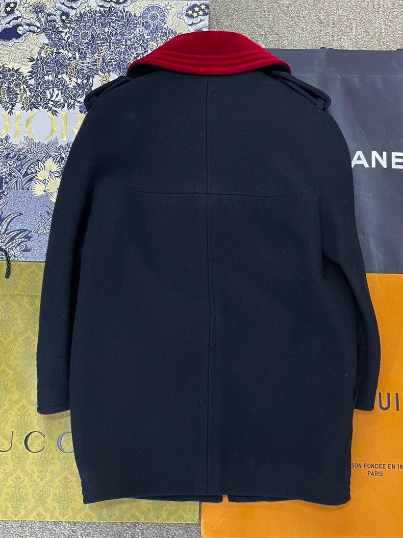 Chanel Chanel Black Wool Coat Red Collar Size US M / EU 48-50 / 2 - 2 Thumbnail