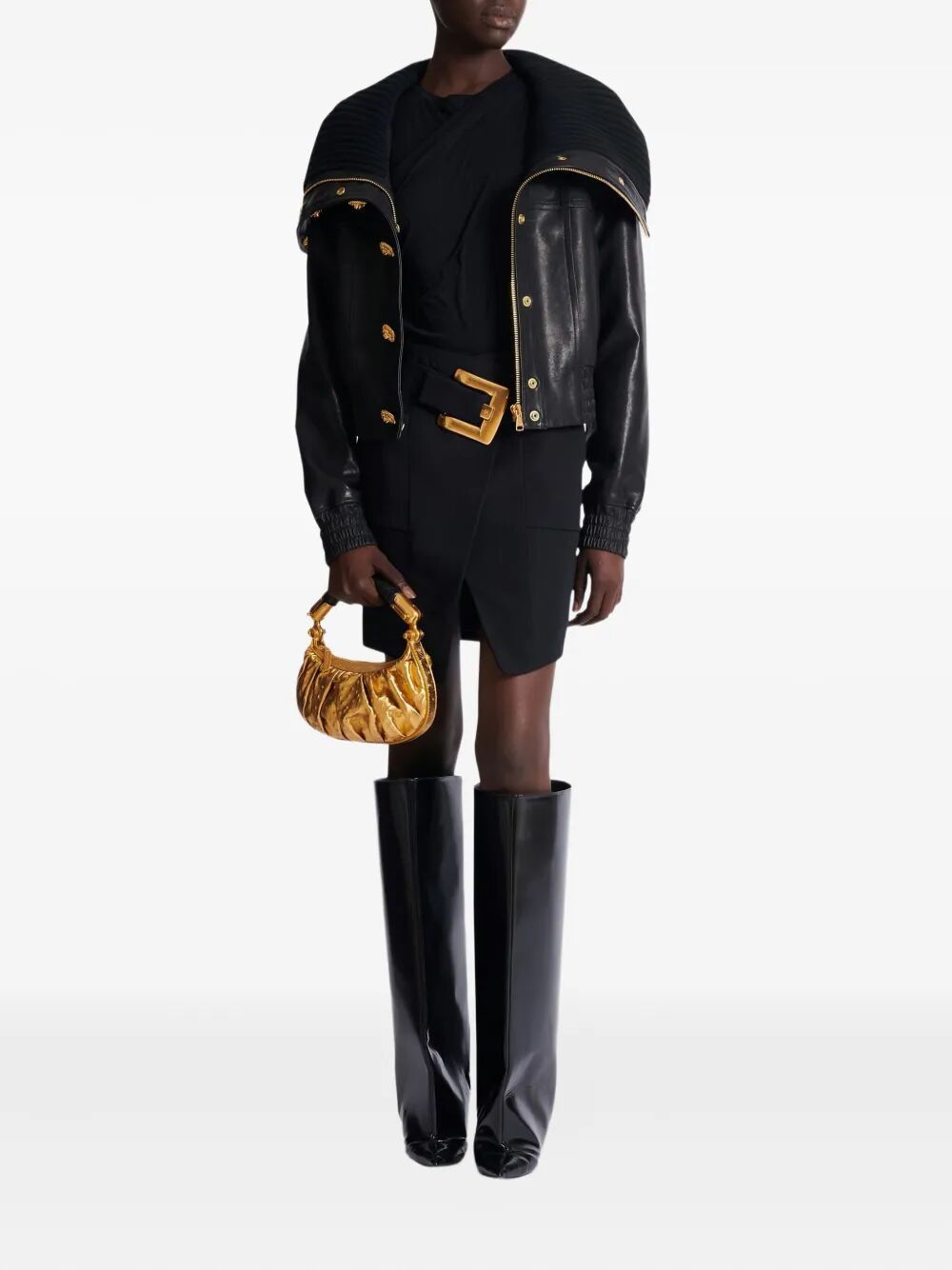 BELTED GRAIN DE POUDRE KNEE LENGHT SKIRT