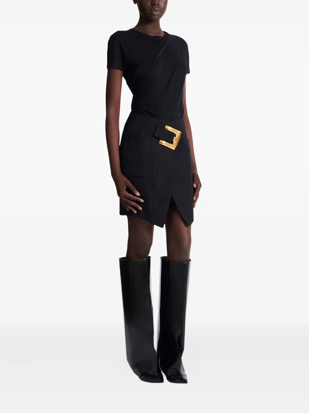 BELTED GRAIN DE POUDRE KNEE LENGHT SKIRT