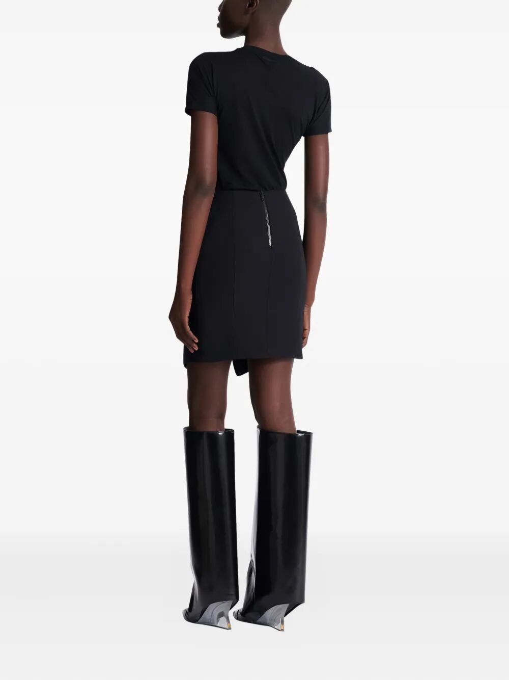 BELTED GRAIN DE POUDRE KNEE LENGHT SKIRT