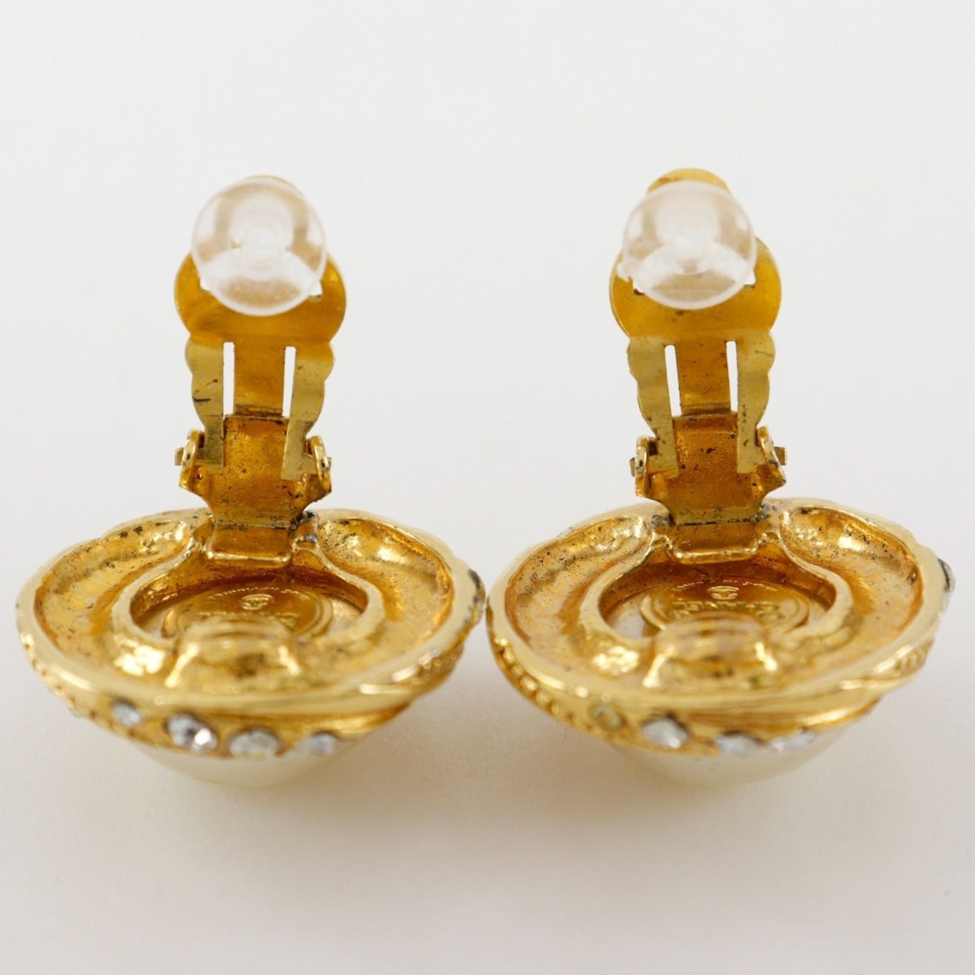 Chanel CHANEL Vintage Earrings Gold Plated x Faux Pearl Rhinestone Made in France Approx. 27.2g Women's Size ONE SIZE - 5 Thumbnail