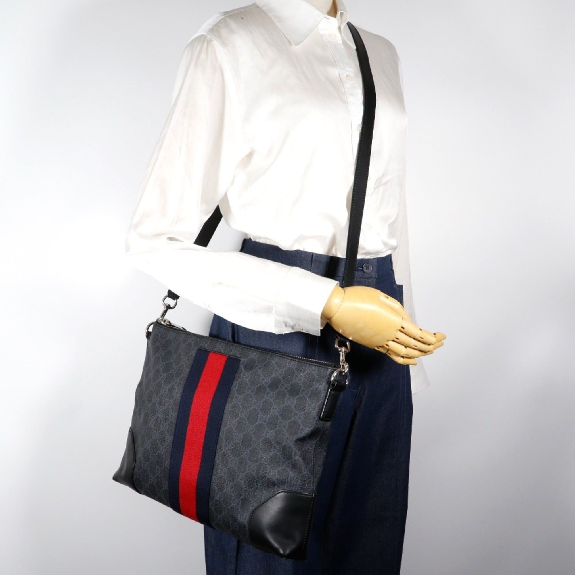 Gucci Gucci Messenger Bag Shoulder 474139 GG Supreme Canvas Black Crossbody A4 Zipper Unisex Size ONE SIZE - 18 Thumbnail