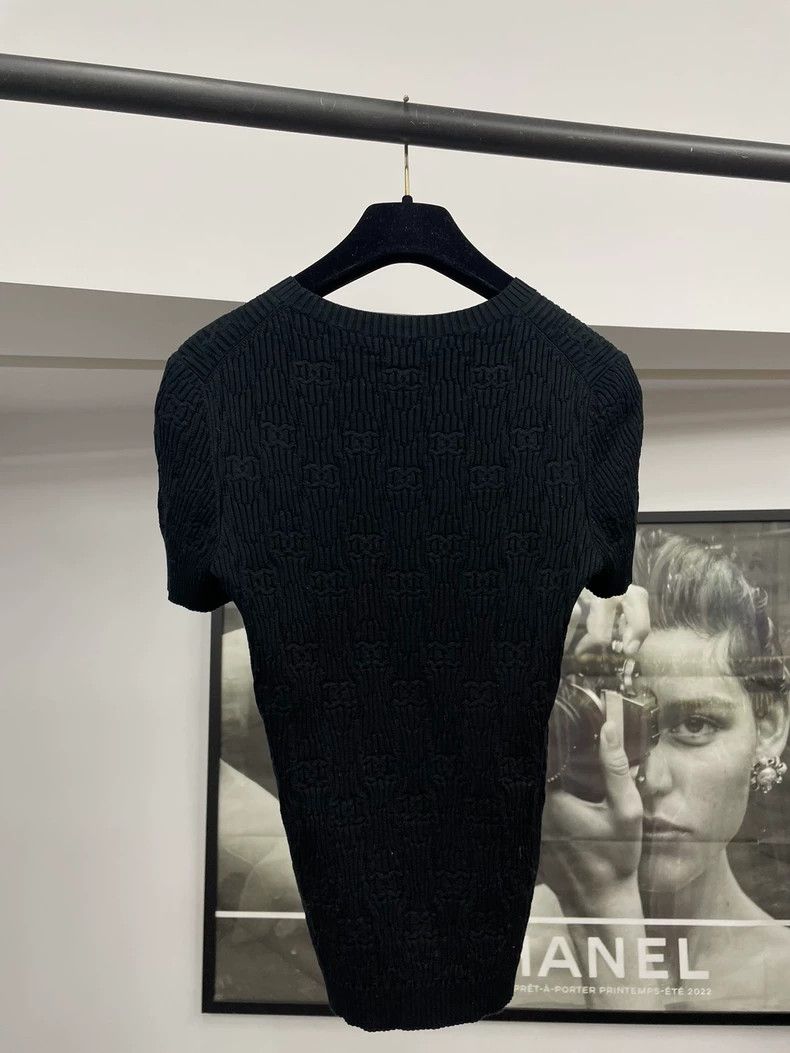 Chanel Chanel Black Logo Knit Short Sleeve Top Size US M / EU 48-50 / 2 - 3 Thumbnail