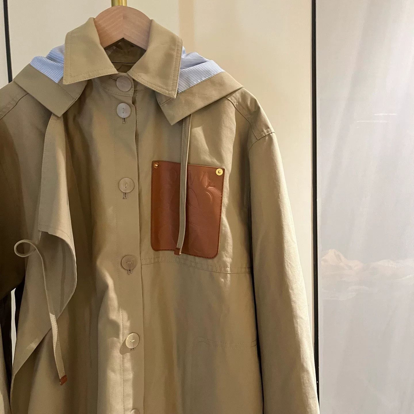 Loewe beige and blue striped hooded casual coat Size US S / EU 44-46 / 1 - 2 Thumbnail