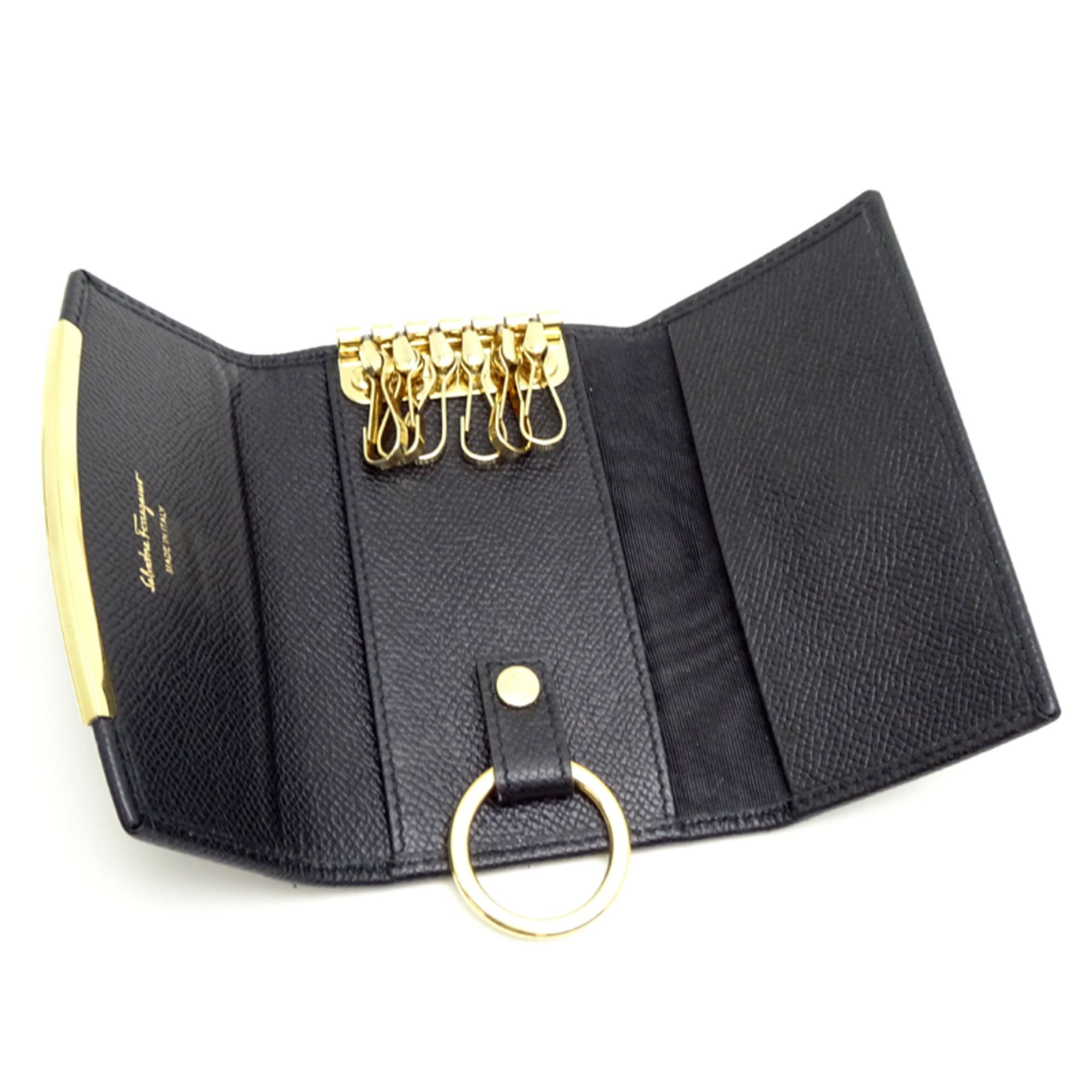 Salvatore Ferragamo Salvatore Ferragamo Gancini 6-Key Case, Women's and Men's, Black Leather, IR22D151 Size ONE SIZE - 5 Thumbnail