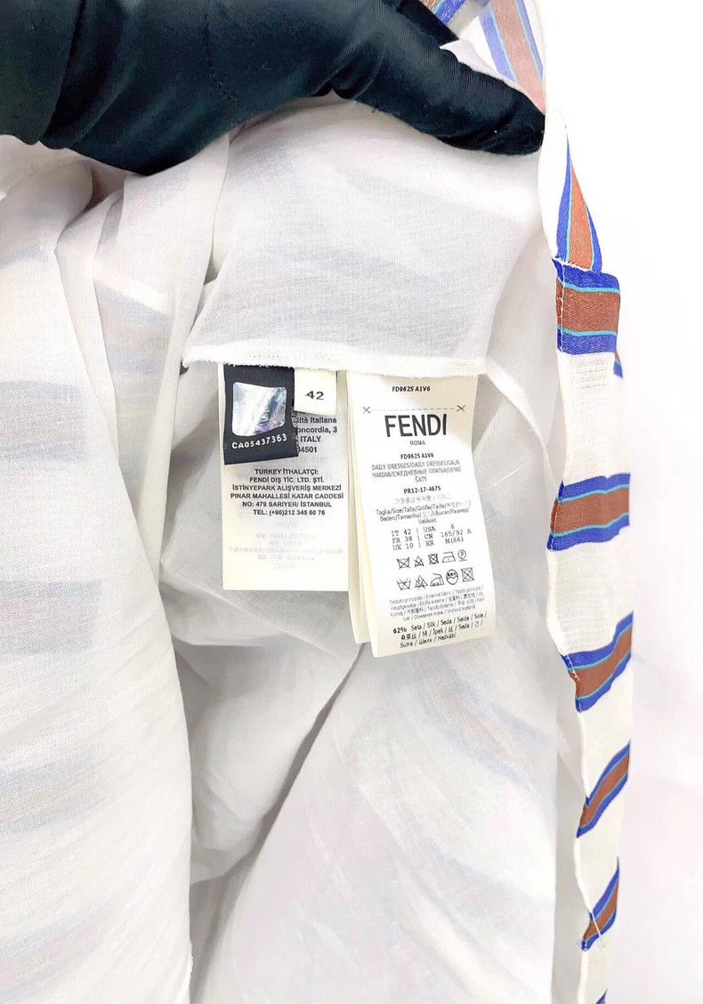Fendi FENDI Striped V-Neck Silk Dress Size US L / EU 52-54 / 3 - 8 Thumbnail