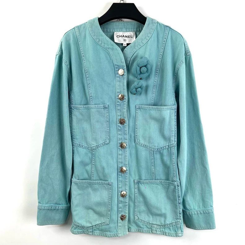 Chanel Chanel Blue Camellia Denim Jacket Size US XS / EU 42 / 0 - 2 Thumbnail