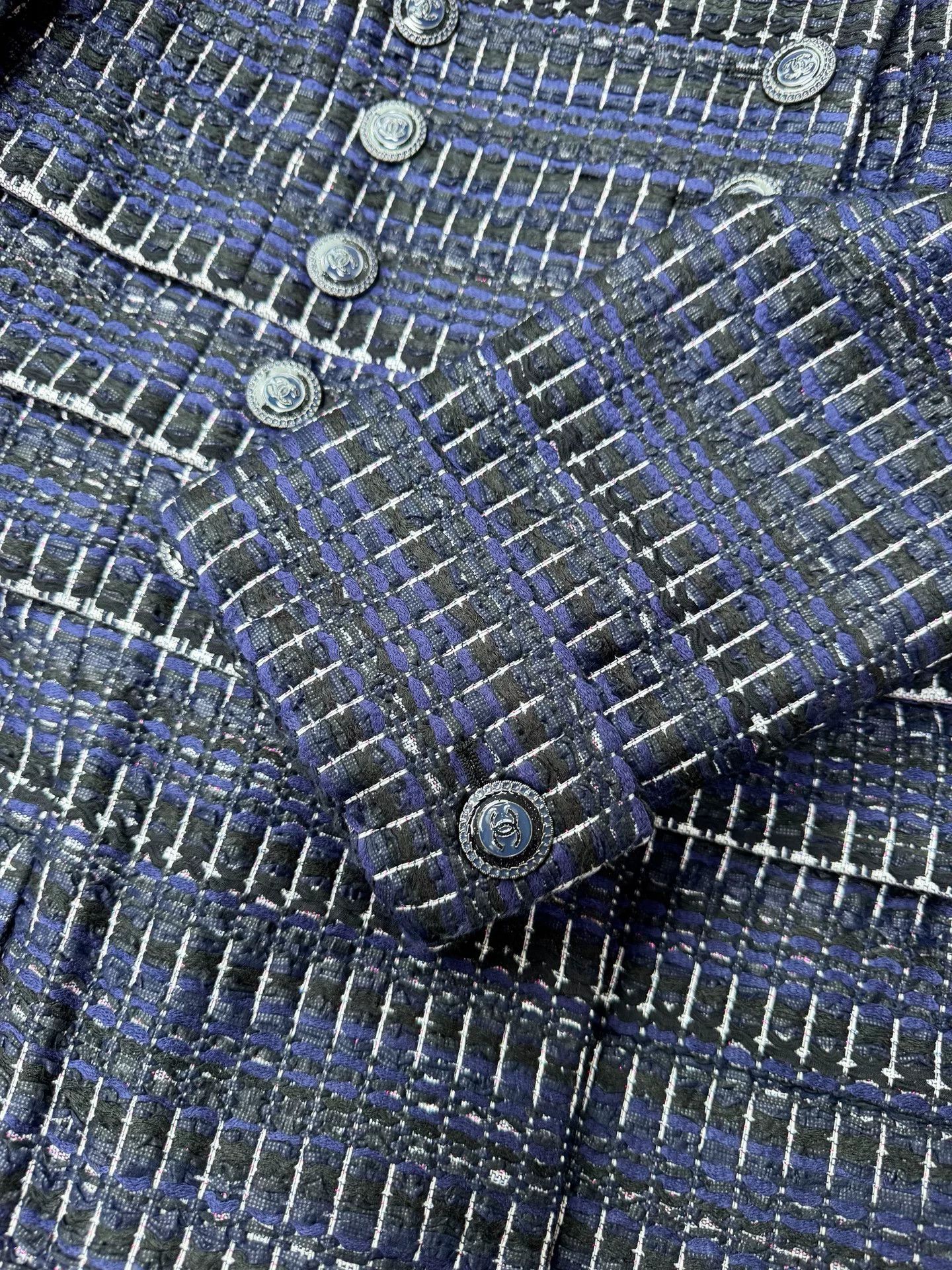 Chanel Chanel Blue Woven Double-Breasted Jacket Size US M / EU 48-50 / 2 - 4 Thumbnail
