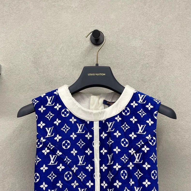 blue louis vuitton dress Louis Vuitton Since 1854 Navy Silk Mini Dress with White Monogram and   Sellier