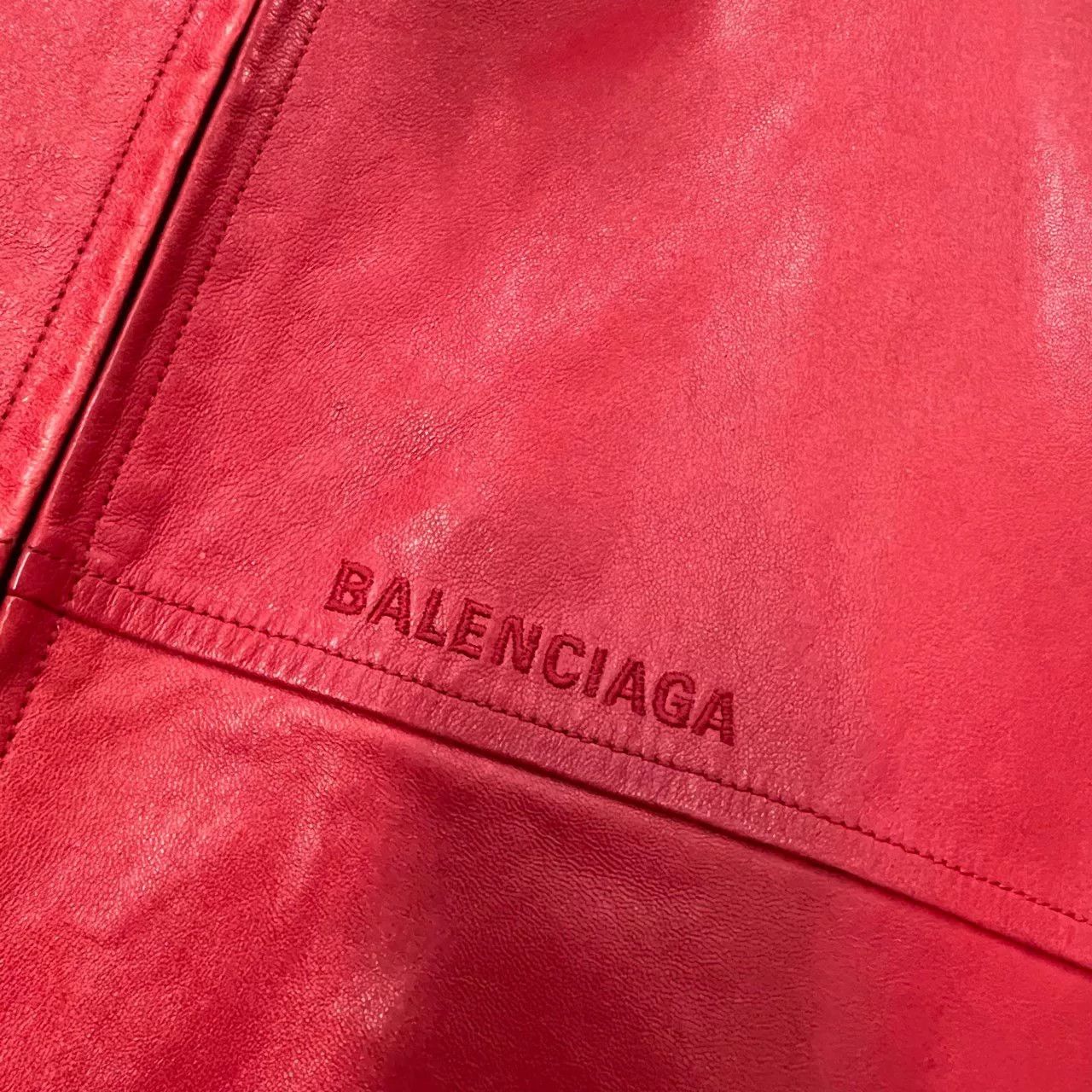 Balenciaga Balenciaga Red Embroidered Logo Leather Jacket Size US L / EU 52-54 / 3 - 2 Thumbnail
