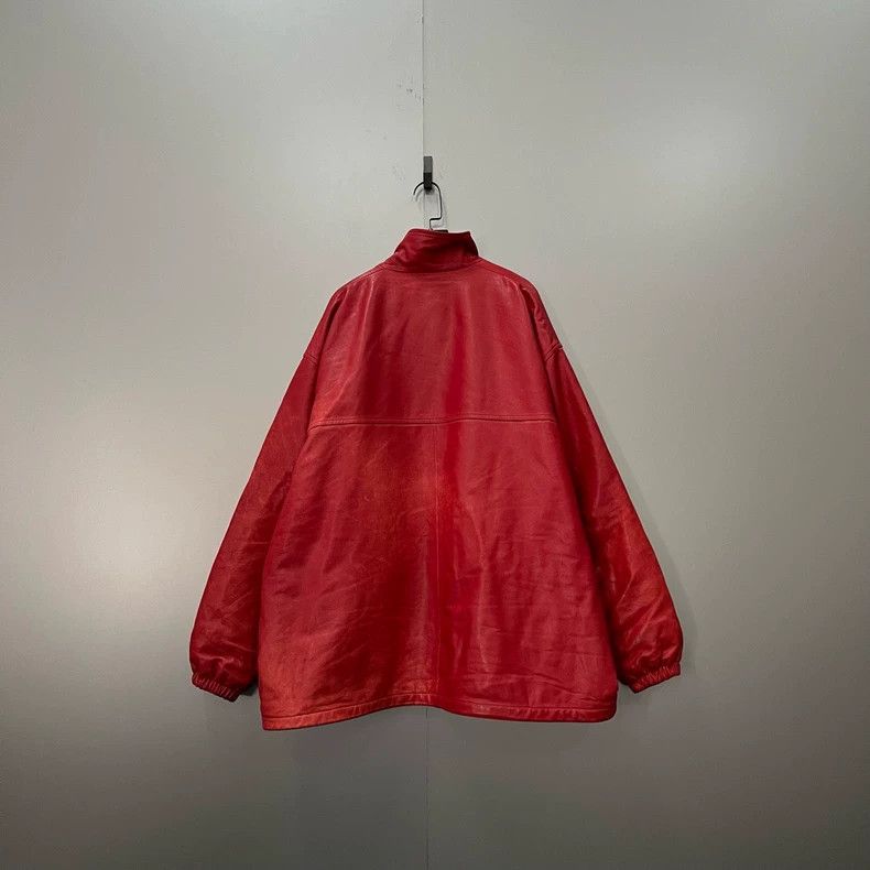 Balenciaga Balenciaga Red Embroidered Logo Leather Jacket Size US XL / EU 56 / 4 - 3 Thumbnail