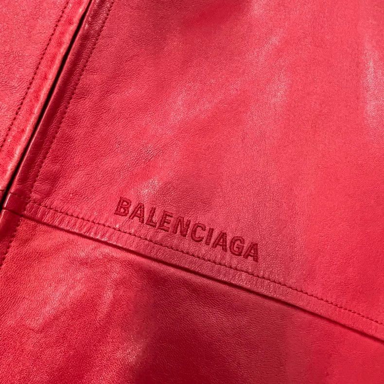 Balenciaga Balenciaga Red Embroidered Logo Leather Jacket Size US XL / EU 56 / 4 - 2 Thumbnail