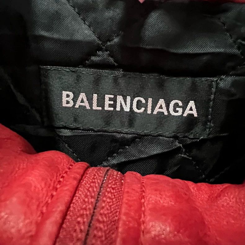 Balenciaga Balenciaga Red Embroidered Logo Leather Jacket Size US XL / EU 56 / 4 - 4 Thumbnail