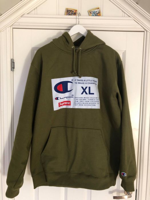 Champion supreme best sale label hoodie