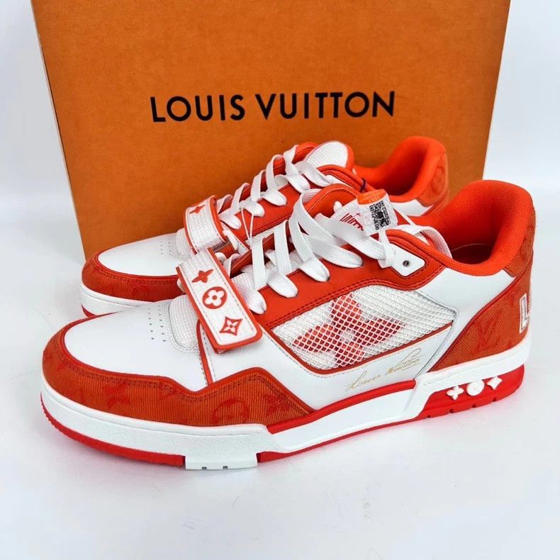 Louis Vuitton LV Leather Trainer Velcro Orange Size 8 Size US 8 / EU 41 - 2 Thumbnail