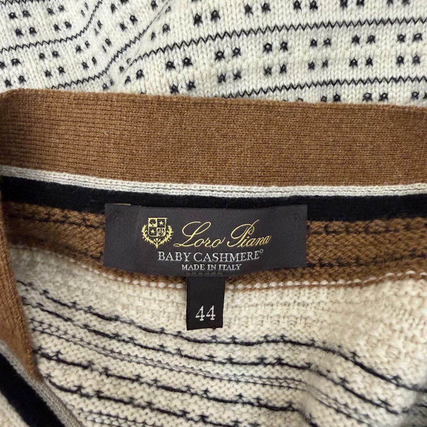 Loro Piana Loro Piana Beige Stripe Cashmere Cardigan Size US L / EU 52-54 / 3 - 4 Thumbnail