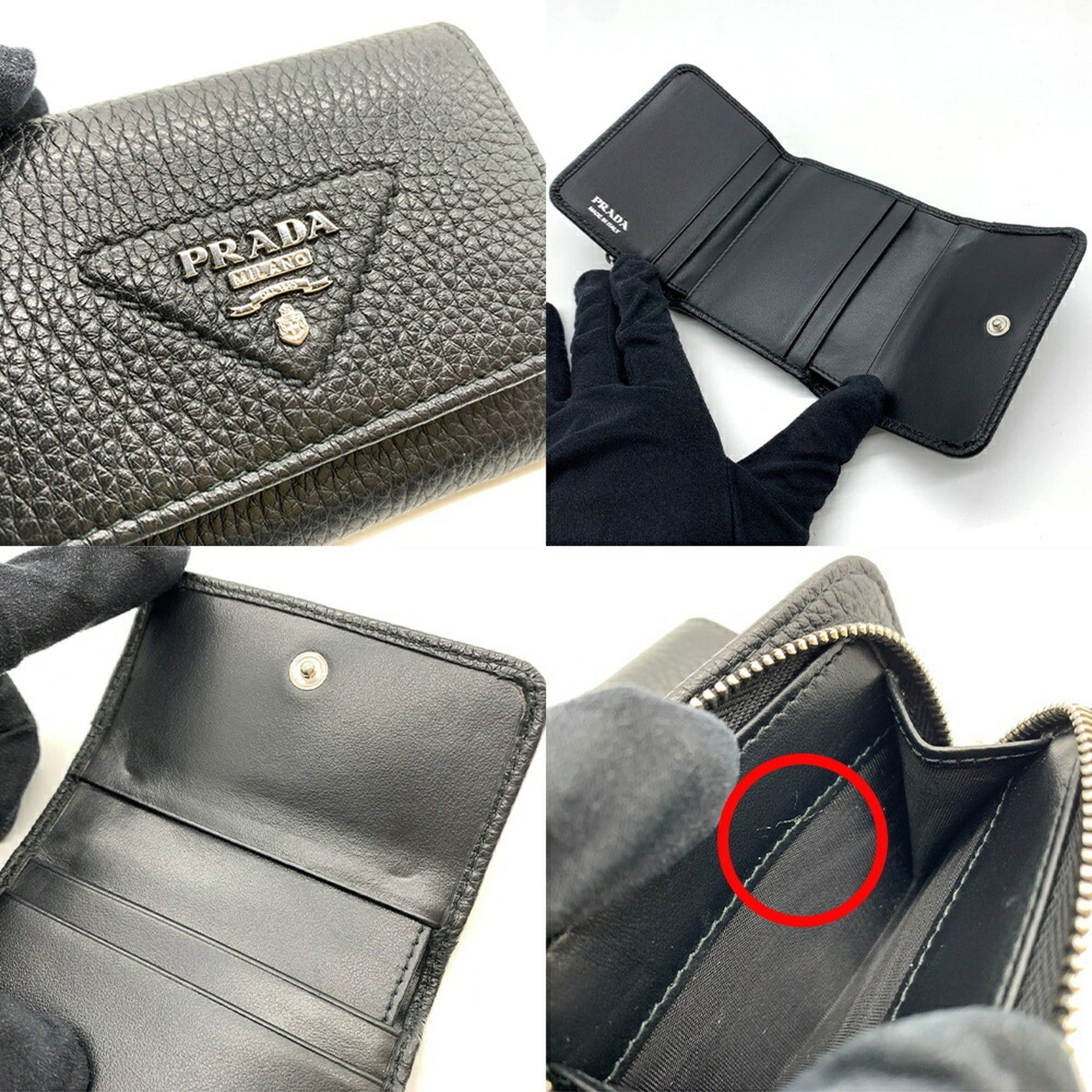Prada Prada Tri-fold Leather Triangle Compact Wallet 1MH044 Black PRADA Size ONE SIZE - 4 Thumbnail